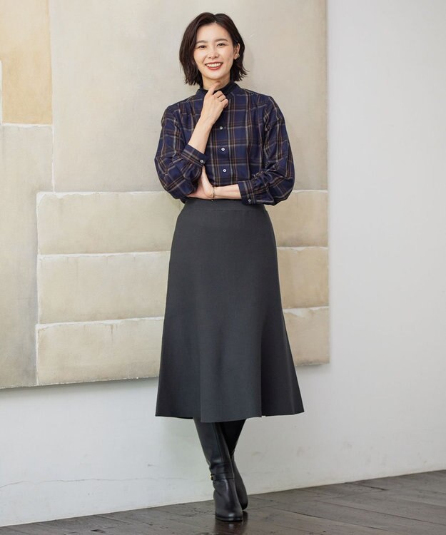 J.PRESS LADIES 【洗える】VIS/PE MILANO ニット スカート グレー系