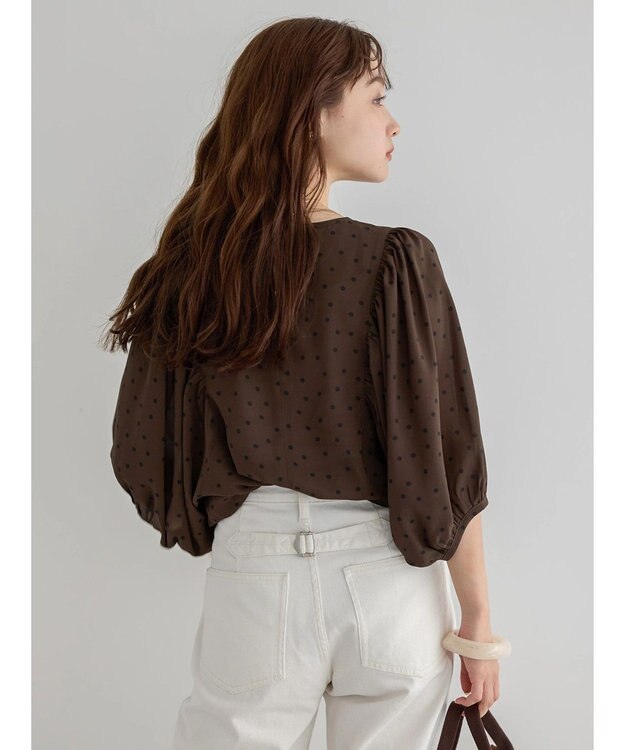 AMERICAN HOLIC ギャザースリーブドットブラウス Brown