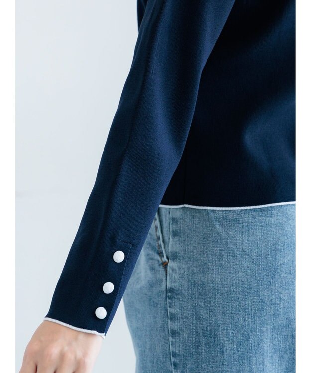 Te chichi 総針衿付きジャケットカーディガン ネイビー