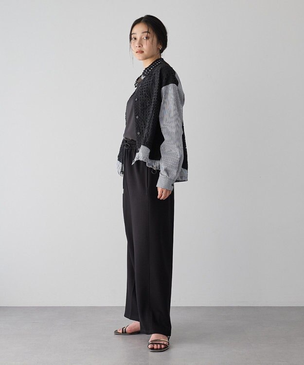 YECCA VECCA レースMIXレイヤードデザインシャツ Stripe Black