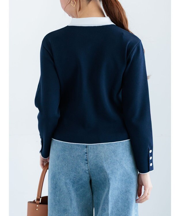 Te chichi 総針衿付きジャケットカーディガン ネイビー