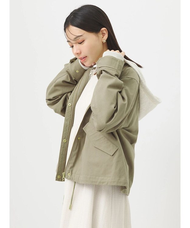 earth music&ecology パーカー付きミリタリーブルゾン Khaki