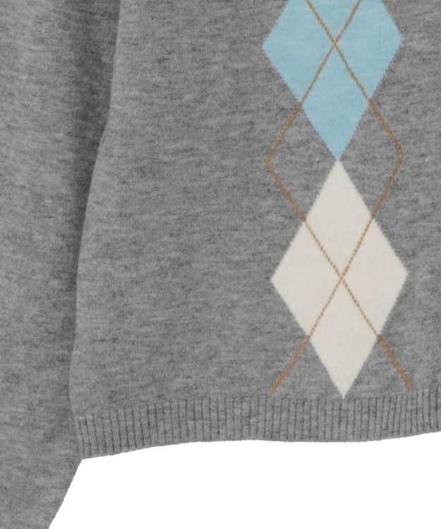 earth music&ecology 【予約】襟付きアーガイルニットカーディガン グレー