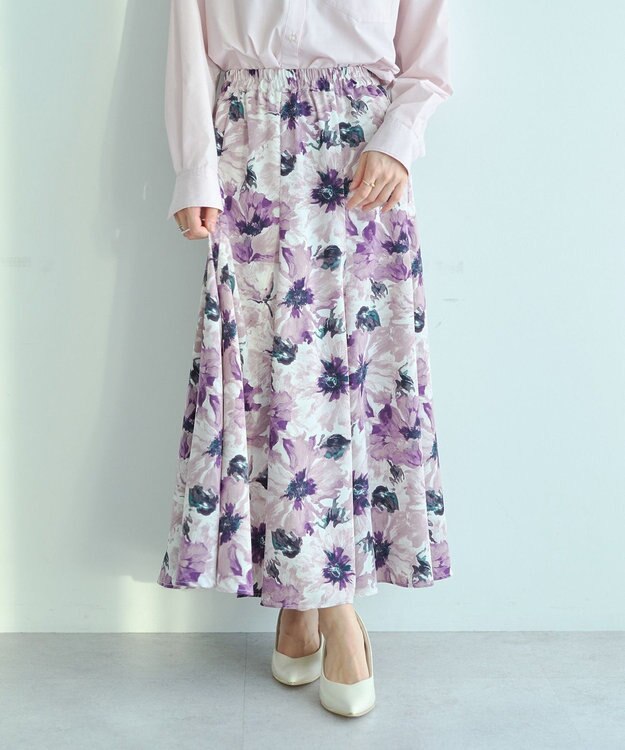 YECCA VECCA 水彩フラワー柄マーメイドスカート Purple