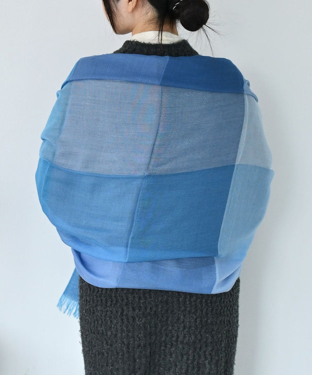 muto ブロックチェック シルクカシミヤストール blue