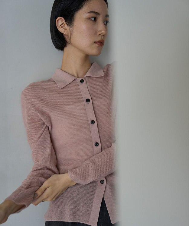 UNFILO ファインアルパカ 襟付きカーディガン ピンク