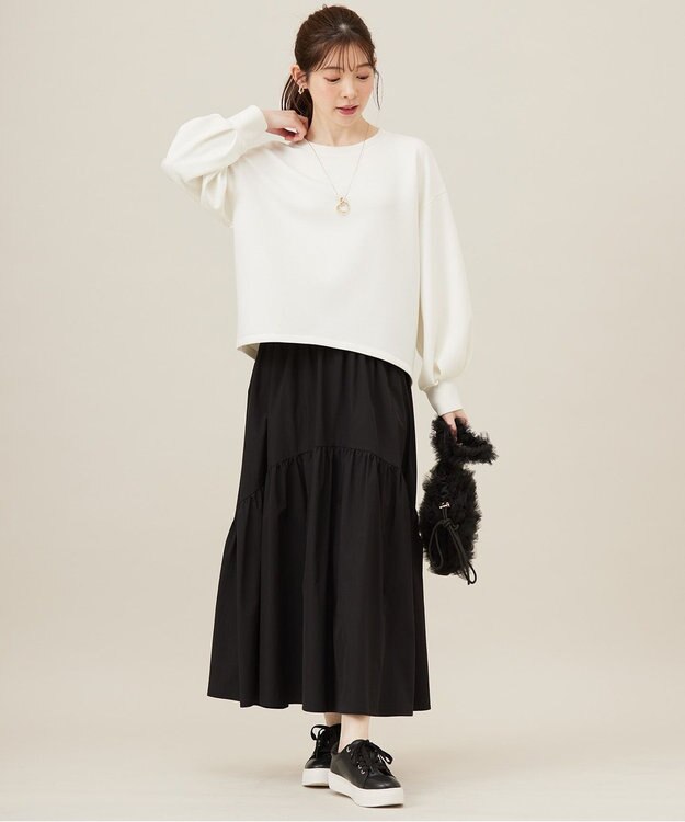 ANY SIS 【洗える・2SET】ダンボール プルオーバー×ギャザー スカート アイボリー×ブラック