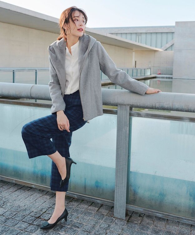 Tiaclasse モッサ風フード付きショートコート グレー