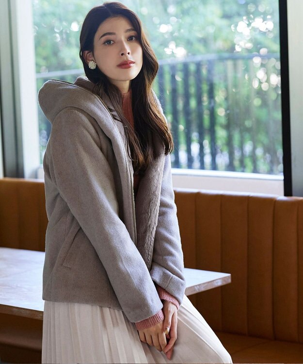 Tiaclasse モッサ風フード付きショートコート モカ