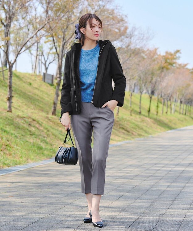 Tiaclasse モッサ風フード付きショートコート ブラック