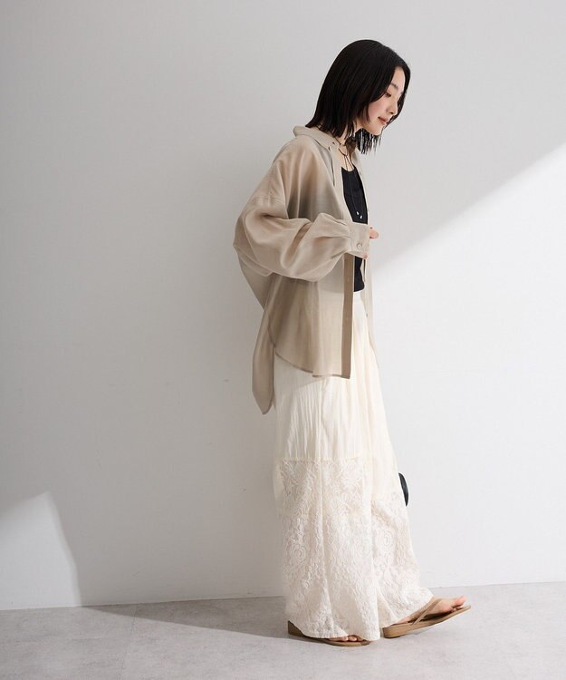 Green Parks 裾レースドッキングパンツ Off White