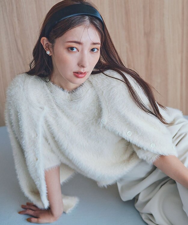 組曲 ナイロンファー半袖プルオーバー アイボリー系