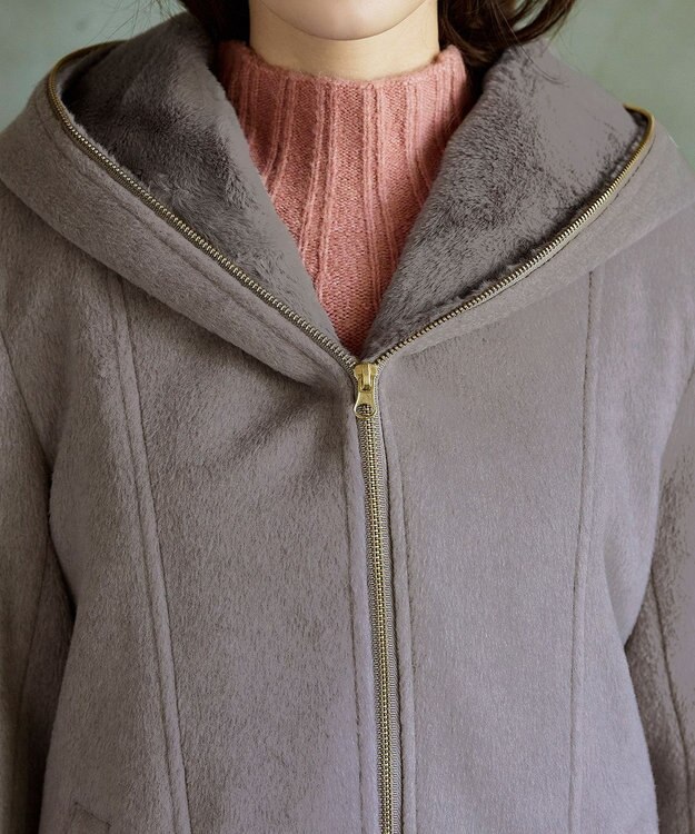 Tiaclasse モッサ風フード付きショートコート モカ