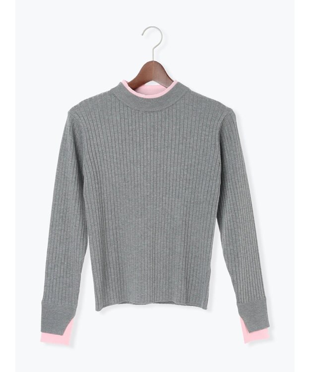 Te chichi 配色レイヤードリブニットプルオーバー グレー