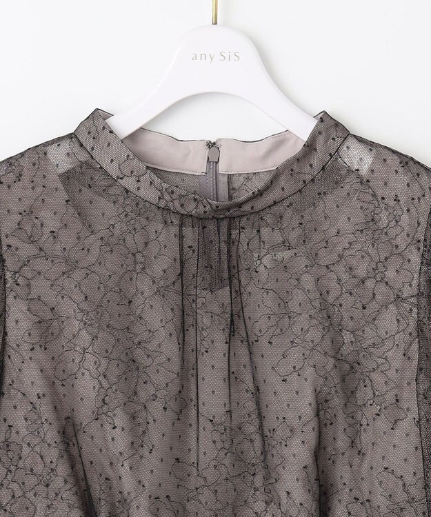 ANY SIS 【洗える】 ドットチュールレース ドレス ローズグレー×ブラックレース