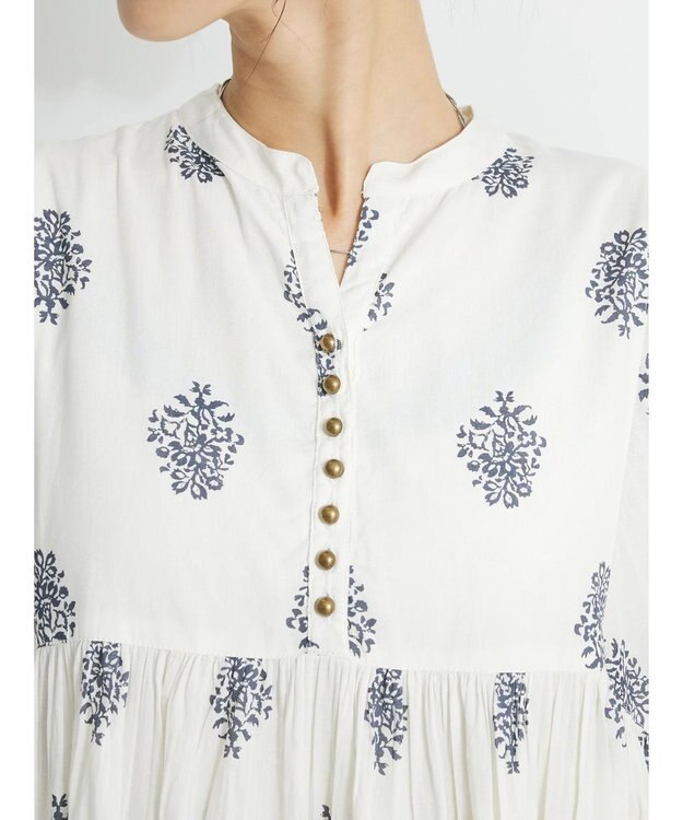 CRAFT STANDARD BOUTIQUE インド綿混フラワーモチーフワンピース Ivory