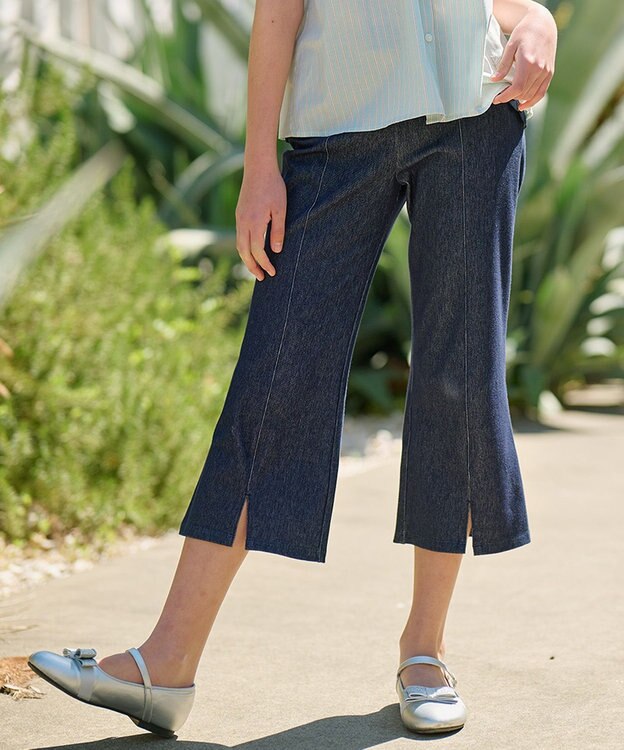 組曲 KIDS 【150-160㎝】フレアーデニムニット パンツ ネイビー系