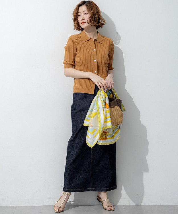 23区 【先行予約】ワイドリブ 五分袖 ポロニット キャメル系