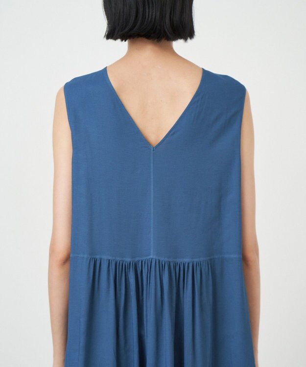 ATON VISCOSE CLOTH | バックギャザードレス NAVY