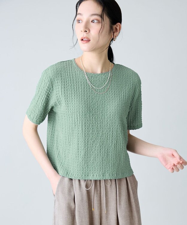 ANY レースショート丈Tシャツ グリーン
