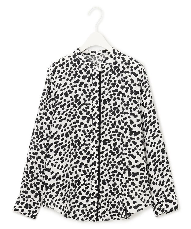 ICB 【WEB限定カラーあり・速乾・洗える】BackSatinAmunzen バンドカラーブラウス オフホワイト柄系