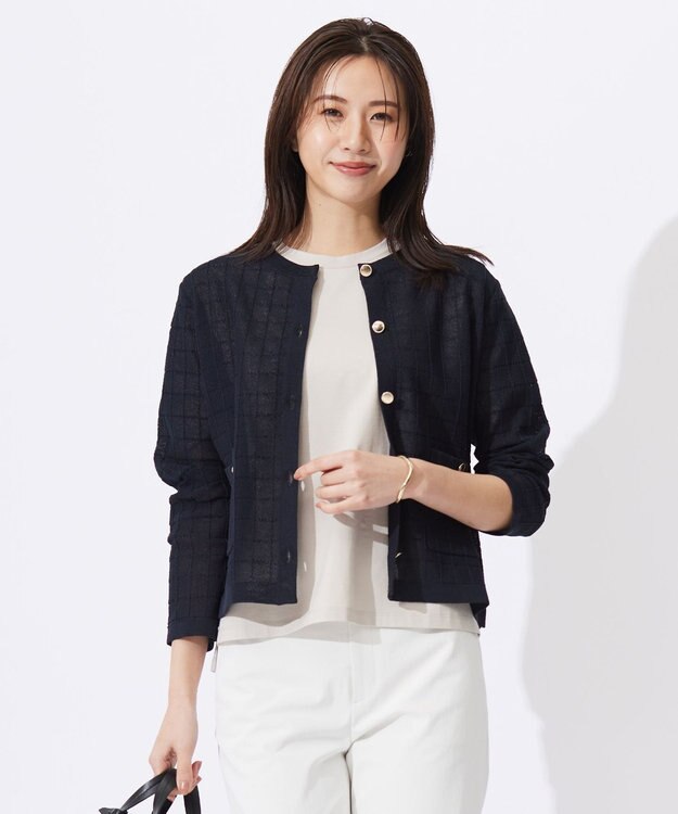 J.PRESS LADIES L 【洗える】WINDY ニット ジャケット ネイビー系