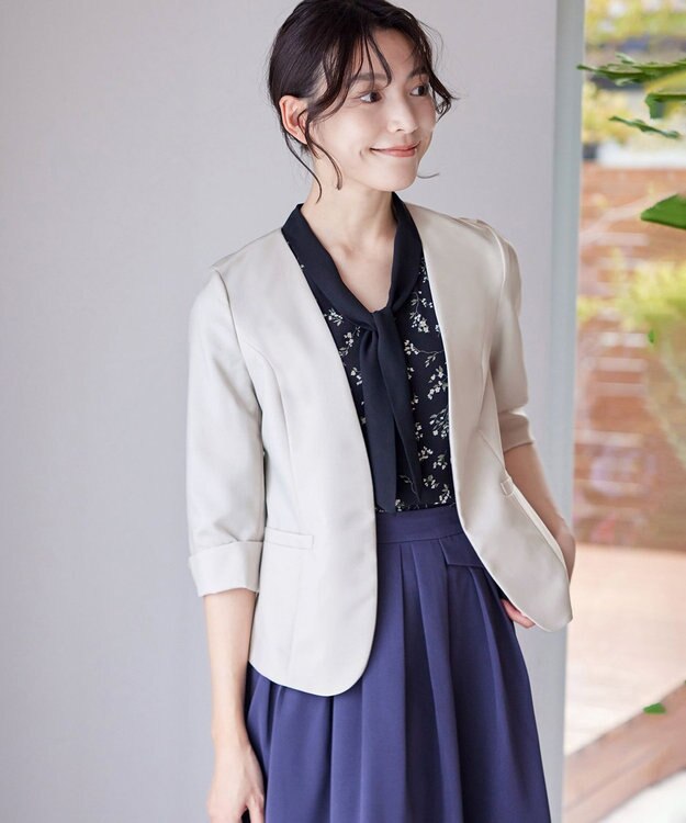 Tiaclasse 【吸水速乾・接触冷感・UVケア・防シワ・洗える】カチオンカラーレスジャケット グレージュ