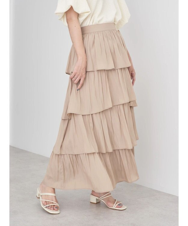 earth music&ecology フリルティアードスカート Beige