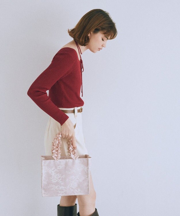 Maison de FLEUR レースフリルハンドルスクエアトートSバッグ Light Pink