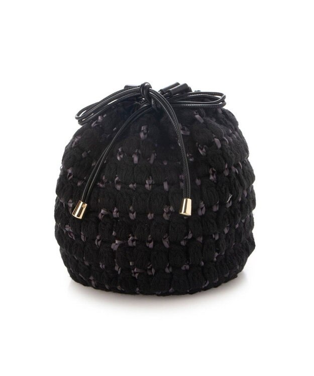 UNBILLION カシュカシュ cachecache / サテンリボン編み込み巾着ショルダー ブラック