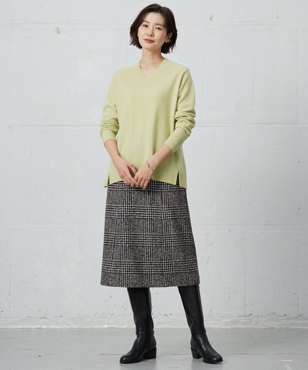 J.PRESS LADIES L 【洗える】CASHMERE BLEND Vネック プルオーバーニット ピスタチオ系