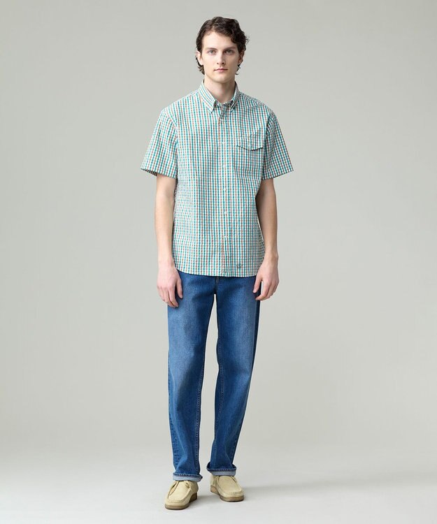 J.PRESS MEN 風が通るシアサッカーの清涼感【吸水速乾 / 高通気性】【クールマックス】サッカーギンガムチェック シャツ / B.D. グリーン系3