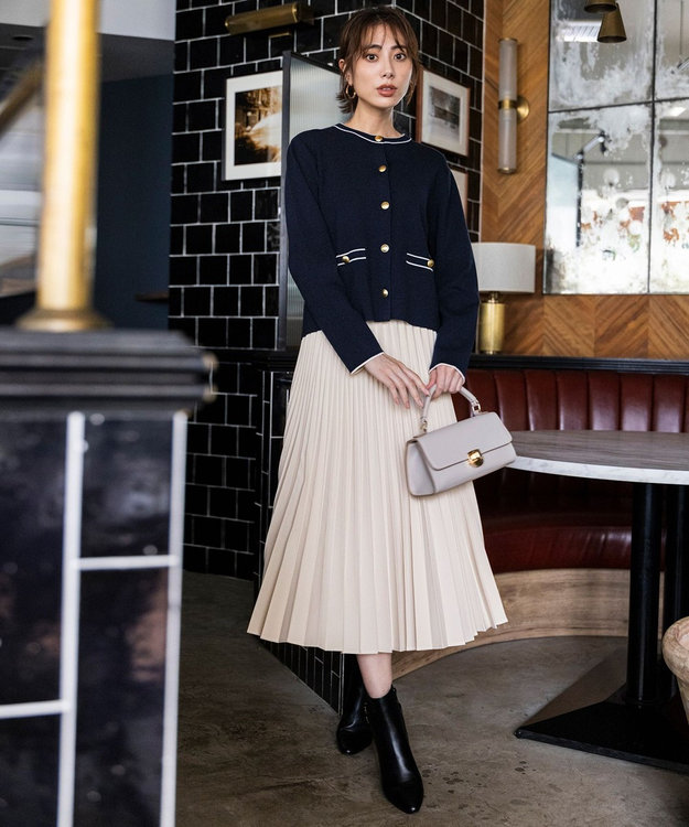 ANY SIS L CICA加工 ニット ジャケット ネイビー