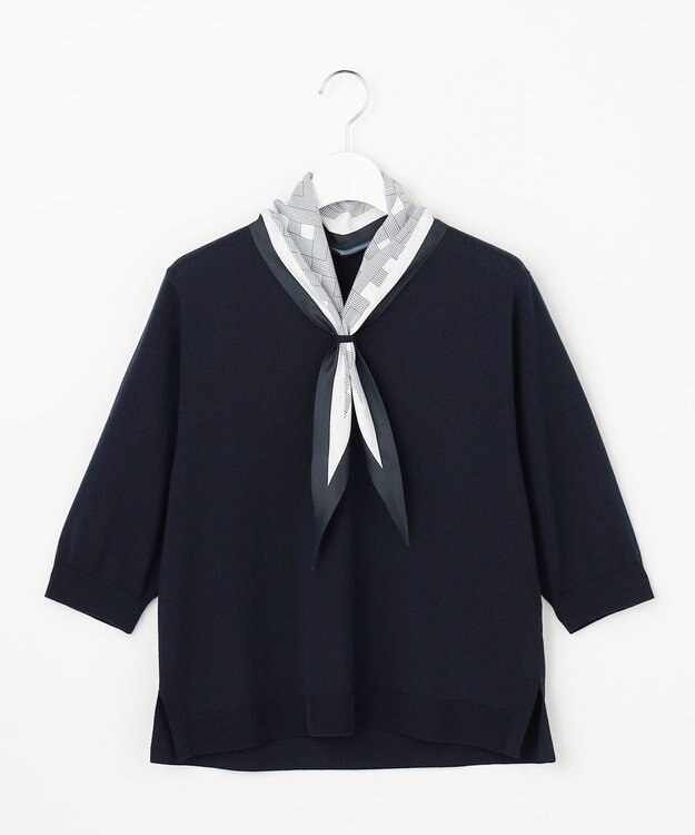 J.PRESS LADIES S 【2WAY・シーンレスに活躍】SCARF KNIT Vネック ニット ネイビー×ネイビースカーフ系