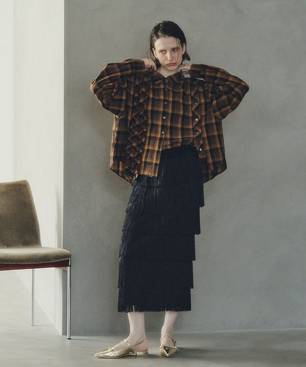 YECCA VECCA フリンジロングスカート Black