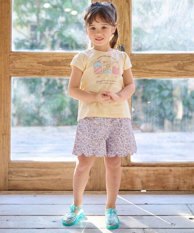 ANY KIDS 裾スカラップ ショートパンツ ラベンダー×花柄