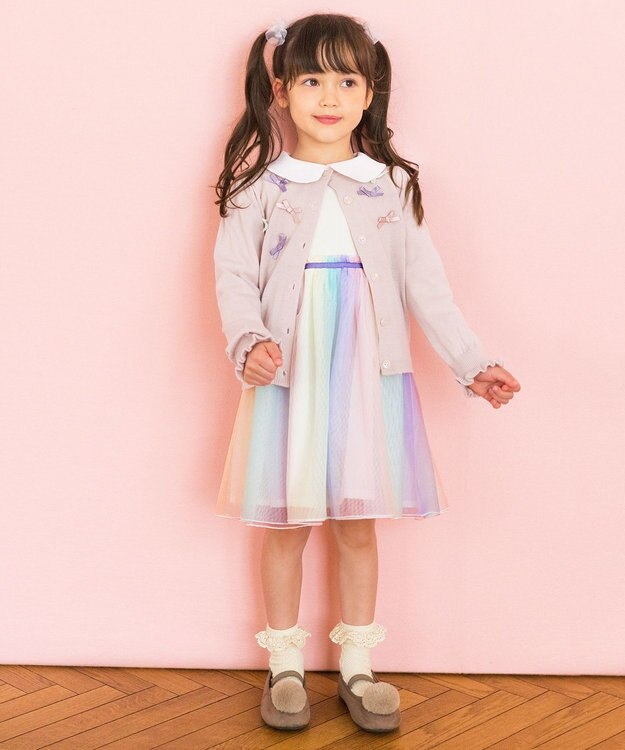 ANY KIDS ポンポン付きパンプス ブラウン系