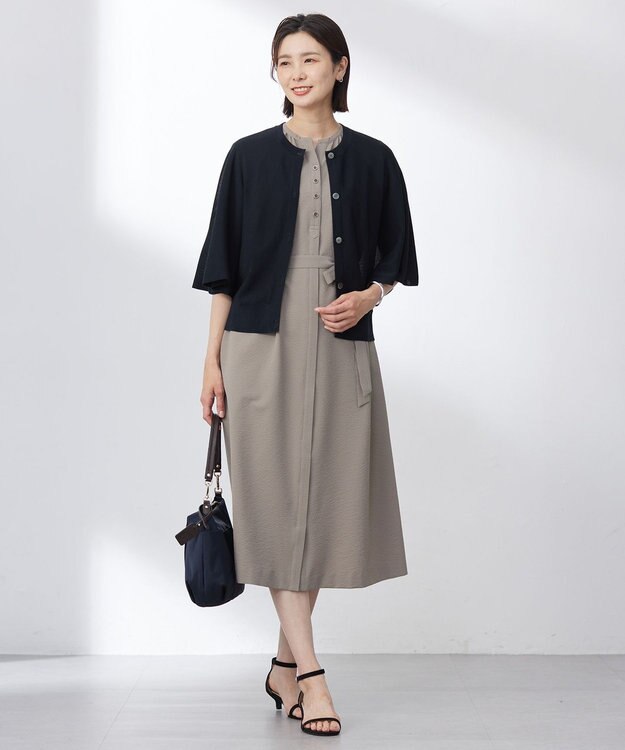 J.PRESS LADIES S 【洗える・抗菌防臭】COTTON ACETATE DRY バタフライスリーブ カーディガン ネイビー系