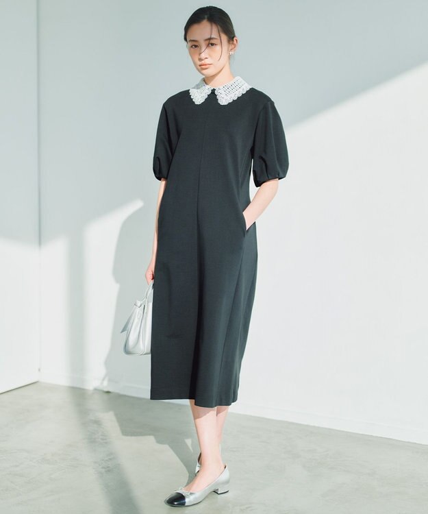 組曲 【2WAY】レース襟フレンチテリー ワンピース ブラック系