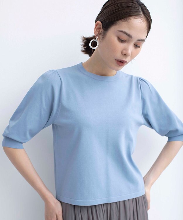 組曲 【UVケア・接触冷感】MINA 6分袖ニットプルオーバー サックス系