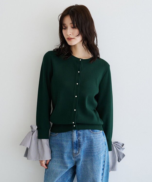 YECCA VECCA 2way袖リボンカーディガン Green