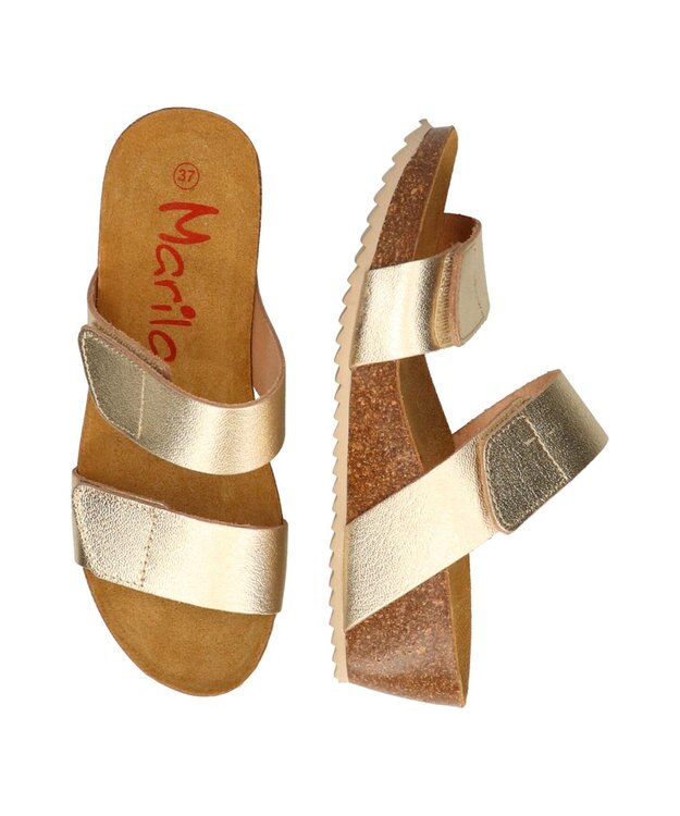 INTER-CHAUSSURES 【Marila】ダブルベルトフットベッドサンダル ゴールド