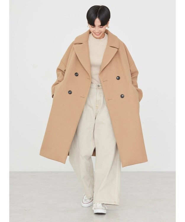 AMERICAN HOLIC 中空ＦＩＢＥＲドロップショルダーチェスターコート Camel