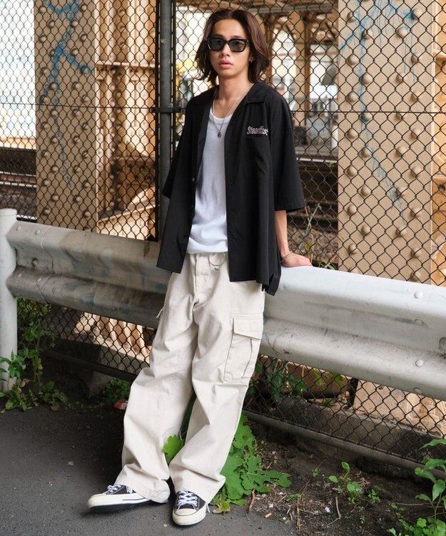 WEGO 【ユニセックス着用ITEM/MLサイズ展開】オープンカラーグラフィックシャツ（SS） ブラック