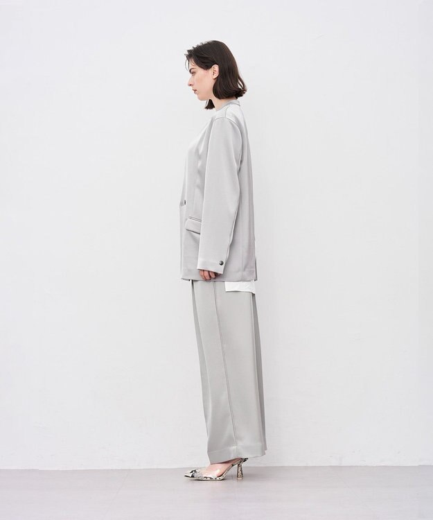 uncrave シャイニーダブルサテン ワイドパンツ シルバーグレー