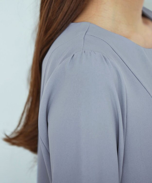 Tiaclasse L 【洗える】 サイドプリーツ長袖チュニックブラウス サックスグレー