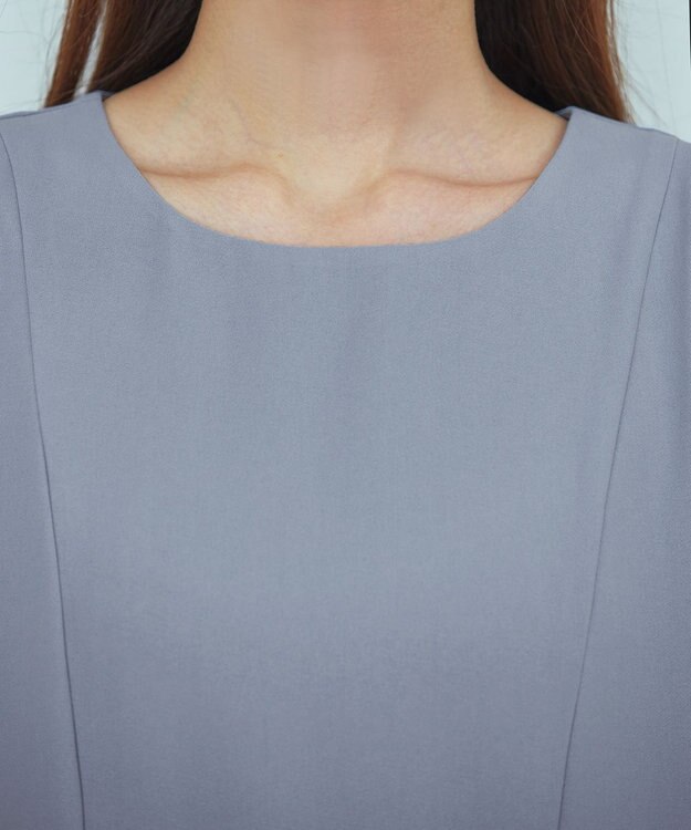 Tiaclasse L 【洗える】 サイドプリーツ長袖チュニックブラウス サックスグレー