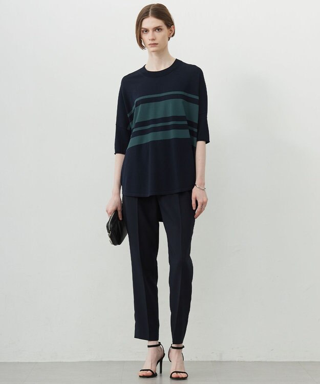 ICB L 【人気のため新色追加・接触冷感・UVカット・洗える】 VIS/NYハイゲージ プルオーバー ネイビー×ディープパインボーダー系