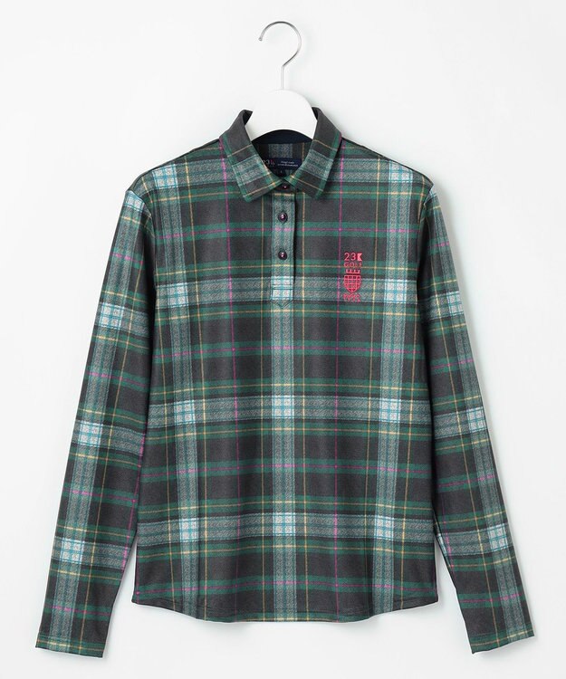 23区GOLF 【WOMEN】チェック長袖ポロシャツ ダークグリーン系3