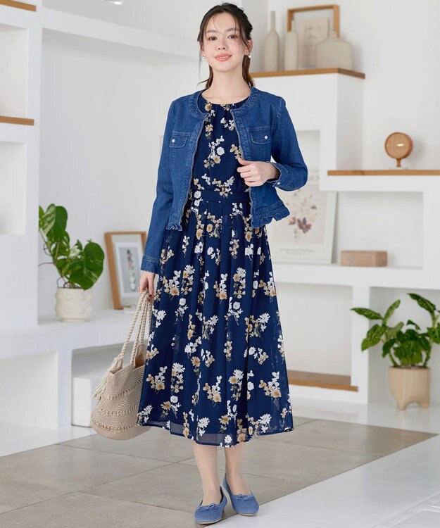 Tiaclasse ノーカラーデニムジャケット ブルー